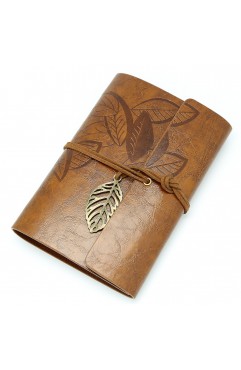 EvZ 7" Vintage Brown Leather Journal - Professional B6 Refillable Binder Notebook with Retro Leaf Pendant, Classic PU Leather Cover, 160 Pages Thick Kraft Blank Paper for Writing, Business & Personalized Gift