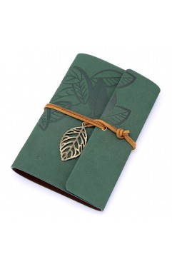 EvZ 7" Vintage Refillable Leather Journal - Professional B6 Loose-Leaf Notebook with Antique Leaf Pendant, Dark Green Retro PU Leather Cover, 160 Pages Thick Kraft Blank Paper for Writing, Sketching & Travel Gift