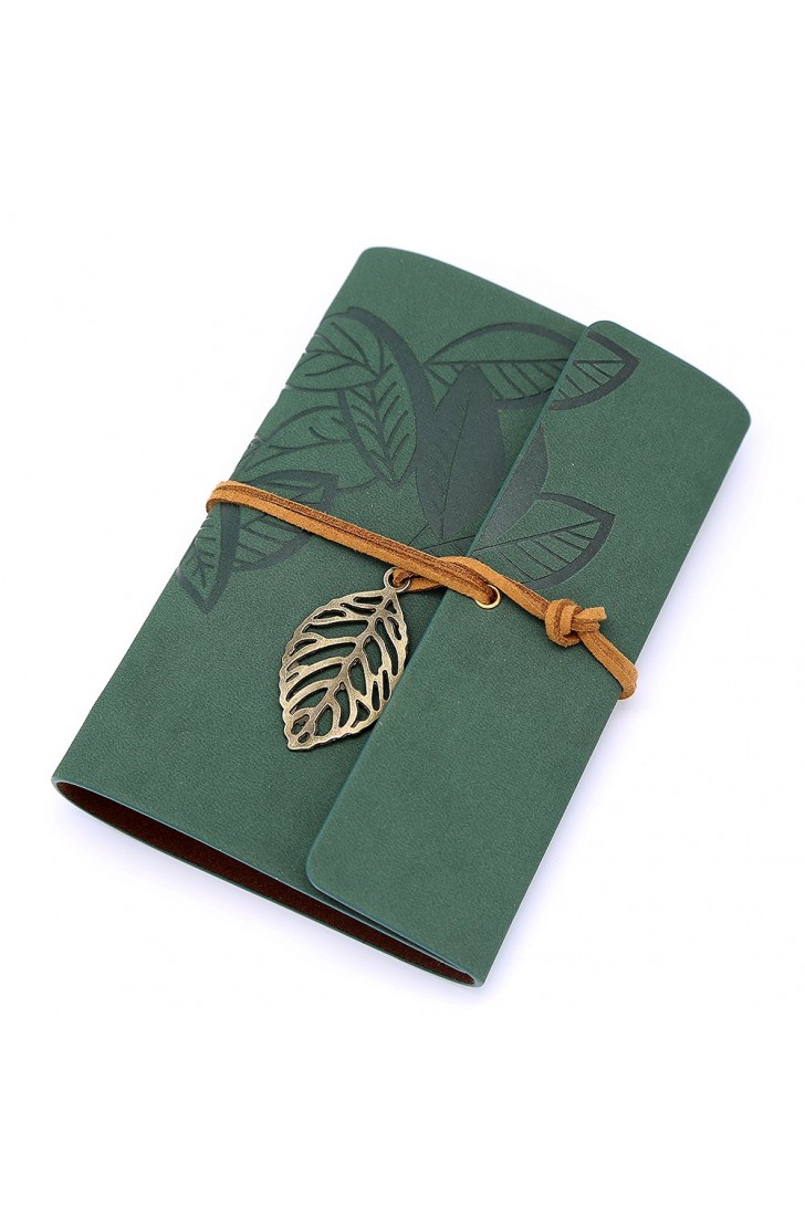 EvZ 7" Vintage Refillable Leather Journal - Professional B6 Loose-Leaf Notebook with Antique Leaf Pendant, Dark Green Retro PU Leather Cover, 160 Pages Thick Kraft Blank Paper for Writing, Sketching & Travel Gift EvZ 7" Vintage Refillable Leather Journal - Professional B6 Loose-Leaf Notebook with Antique Leaf Pendant, Dark Green Retro PU Leather Cover, 160 Pages Thick Kraft Blank Paper for Writing, Sketching & Travel Gift