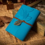 EvZ 5 Inch Mini Vintage Leather Journal, Pocket Size Refillable Loose Leaf Notebook, Retro Blue PU Cover with Metal Leaf Pendant, Blank Kraft Paper Small Travel Diary & Sketchbook EvZ 5 Inch Mini Vintage Leather Journal, Pocket Size Refillable Loose Leaf Notebook, Retro Blue PU Cover with Metal Leaf Pendant, Blank Kraft Paper Small Travel Diary & Sketchbook