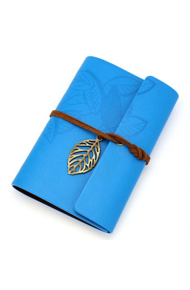 EvZ 5 Inch Mini Vintage Leather Journal, Pocket Size Refillable Loose Leaf Notebook, Retro Blue PU Cover with Metal Leaf Pendant, Blank Kraft Paper Small Travel Diary & Sketchbook EvZ 5 Inch Mini Vintage Leather Journal, Pocket Size Refillable Loose Leaf Notebook, Retro Blue PU Cover with Metal Leaf Pendant, Blank Kraft Paper Small Travel Diary & Sketchbook