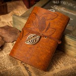 EvZ 5 Inch Mini Vintage Leather Journal, Pocket Size Refillable Loose Leaf Notebook, Retro Dark Brown PU Cover with Metal Leaf Pendant, Blank Kraft Paper Small Travel Diary & Sketchbook EvZ 5 Inch Mini Vintage Leather Journal, Pocket Size Refillable Loose Leaf Notebook, Retro Dark Brown PU Cover with Metal Leaf Pendant, Blank Kraft Paper Small Travel Diary & Sketchbook