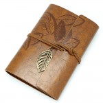 EvZ 5 Inch Mini Vintage Leather Journal, Pocket Size Refillable Loose Leaf Notebook, Retro Dark Brown PU Cover with Metal Leaf Pendant, Blank Kraft Paper Small Travel Diary & Sketchbook EvZ 5 Inch Mini Vintage Leather Journal, Pocket Size Refillable Loose Leaf Notebook, Retro Dark Brown PU Cover with Metal Leaf Pendant, Blank Kraft Paper Small Travel Diary & Sketchbook