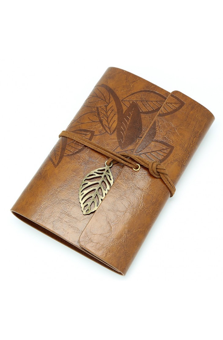 EvZ 5 Inch Mini Vintage Leather Journal, Pocket Size Refillable Loose Leaf Notebook, Retro Dark Brown PU Cover with Metal Leaf Pendant, Blank Kraft Paper Small Travel Diary & Sketchbook EvZ 5 Inch Mini Vintage Leather Journal, Pocket Size Refillable Loose Leaf Notebook, Retro Dark Brown PU Cover with Metal Leaf Pendant, Blank Kraft Paper Small Travel Diary & Sketchbook