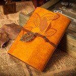 EvZ 5 Inch Mini Vintage Leather Journal, Pocket Size Refillable Loose Leaf Notebook, Retro Gold Brown PU Cover with Metal Leaf Pendant, Blank Kraft Paper Small Travel Diary & Sketchbook EvZ 5 Inch Mini Vintage Leather Journal, Pocket Size Refillable Loose Leaf Notebook, Retro Gold Brown PU Cover with Metal Leaf Pendant, Blank Kraft Paper Small Travel Diary & Sketchbook