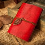 EvZ 5 Inch Mini Vintage Leather Journal, Pocket Size Refillable Loose Leaf Notebook, Retro Red PU Cover with Metal Leaf Pendant, Blank Kraft Paper Small Travel Diary & Sketchbook EvZ 5 Inch Mini Vintage Leather Journal, Pocket Size Refillable Loose Leaf Notebook, Retro Red PU Cover with Metal Leaf Pendant, Blank Kraft Paper Small Travel Diary & Sketchbook