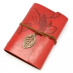 EvZ 5 Inch Mini Vintage Leather Journal, Pocket Size Refillable Loose Leaf Notebook, Retro Red PU Cover with Metal Leaf Pendant, Blank Kraft Paper Small Travel Diary & Sketchbook EvZ 5 Inch Mini Vintage Leather Journal, Pocket Size Refillable Loose Leaf Notebook, Retro Red PU Cover with Metal Leaf Pendant, Blank Kraft Paper Small Travel Diary & Sketchbook