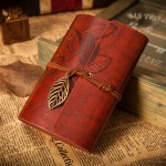 EvZ 5 Inch Mini Vintage Leather Journal, Pocket Size Refillable Loose Leaf Notebook, Retro Red Brown PU Cover with Metal Leaf Pendant, Blank Kraft Paper Small Travel Diary & Sketchbook EvZ 5 Inch Mini Vintage Leather Journal, Pocket Size Refillable Loose Leaf Notebook, Retro Red Brown PU Cover with Metal Leaf Pendant, Blank Kraft Paper Small Travel Diary & Sketchbook