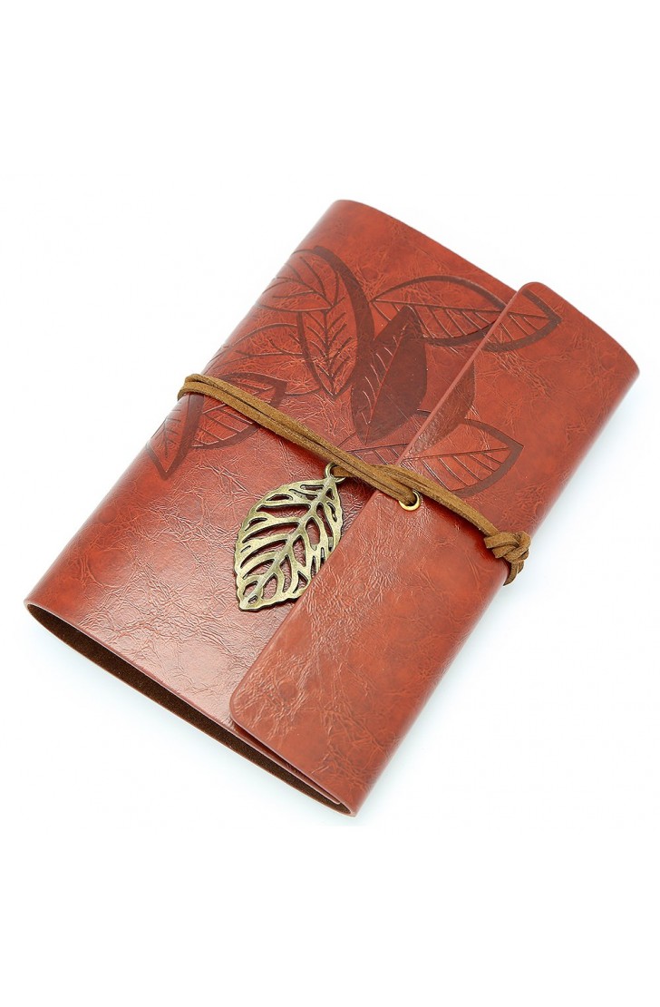 EvZ 5 Inch Mini Vintage Leather Journal, Pocket Size Refillable Loose Leaf Notebook, Retro Red Brown PU Cover with Metal Leaf Pendant, Blank Kraft Paper Small Travel Diary & Sketchbook EvZ 5 Inch Mini Vintage Leather Journal, Pocket Size Refillable Loose Leaf Notebook, Retro Red Brown PU Cover with Metal Leaf Pendant, Blank Kraft Paper Small Travel Diary & Sketchbook