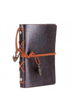 EvZ Vintage Leather Journal - 5" Refillable Nautical Writing Notebook with Anchor & Rudder Pendants - Small Spiral Blank Sketchbook for Travel, Poetry & Art - Classic Embossed Diary, Coffee
