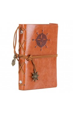 EvZ Vintage Leather Journal - 5" Refillable Coffee Brown Writing Notebook with Nautical Anchor & Rudder Pendants - Small Spiral Blank Sketchbook for Travel, Poetry & Diary - Classic Embossed Art Journal