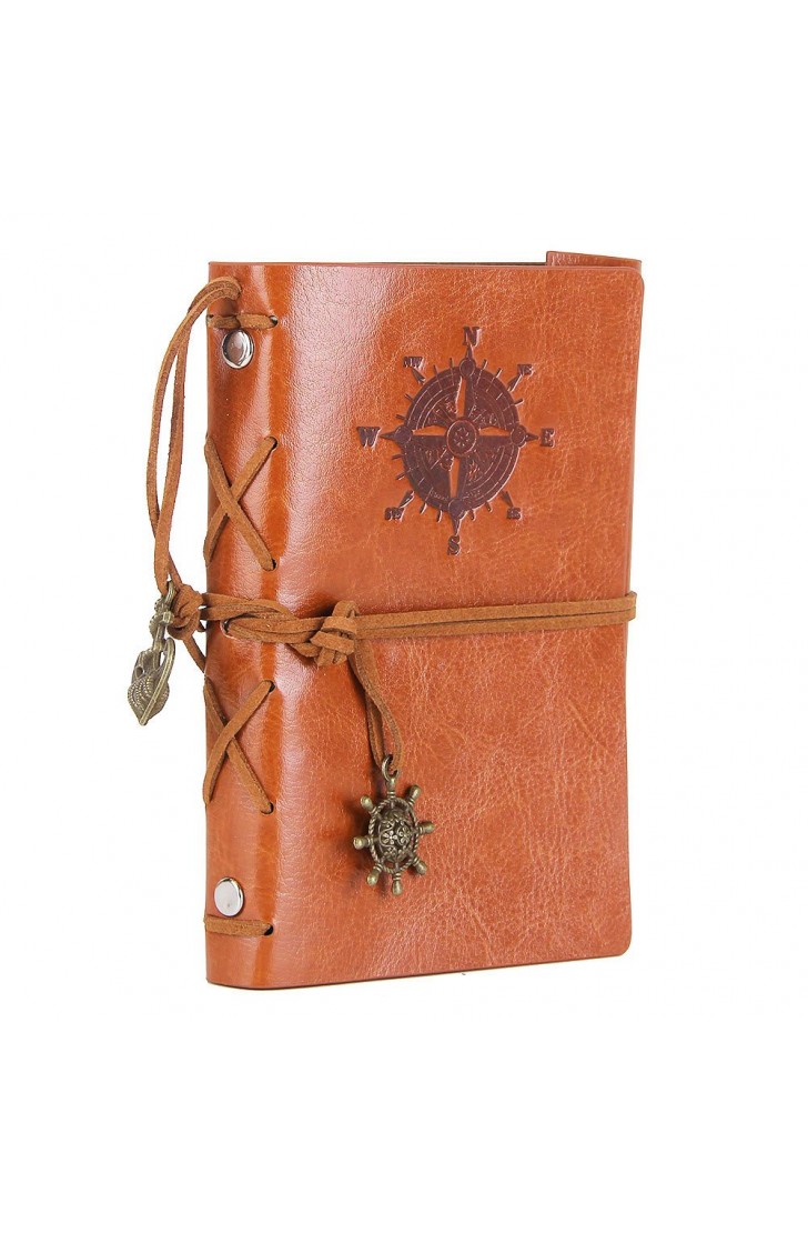 EvZ Vintage Leather Journal - 5" Refillable Coffee Brown Writing Notebook with Nautical Anchor & Rudder Pendants - Small Spiral Blank Sketchbook for Travel, Poetry & Diary - Classic Embossed Art Journal EvZ Vintage Leather Journal - 5" Refillable Coffee Brown Writing Notebook with Nautical Anchor & Rudder Pendants - Small Spiral Blank Sketchbook for Travel, Poetry & Diary - Classic Embossed Art Journal