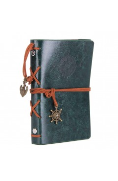 EvZ Retro Green Leather Journal - 5" Refillable Vintage Nautical Notebook with Anchor & Rudder Pendants - Small Spiral Blank Sketchbook for Travel, Nature Writing & Art - Classic Embossed Diary, Forest Green