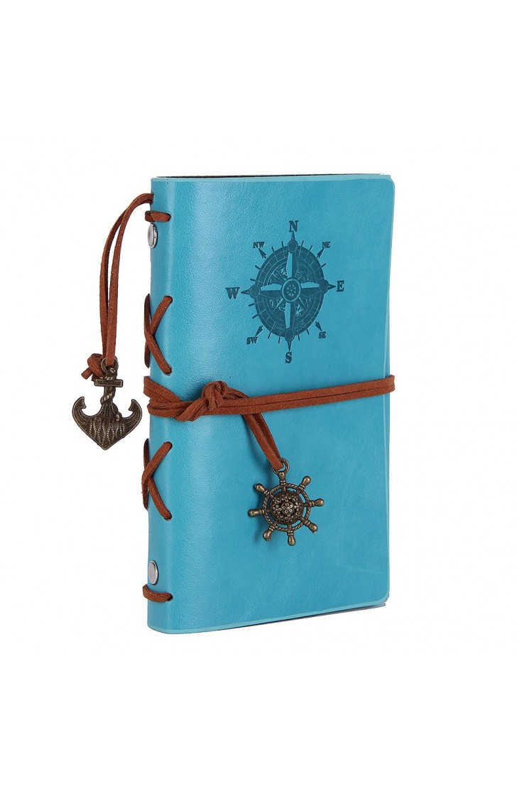 EvZ Retro Sky Blue Leather Journal - 5" Refillable Vintage Nautical Notebook with Anchor & Rudder Pendants - Small Spiral Blank Sketchbook for Travel, Dream Journaling & Art - Classic Embossed Diary, Pastel Blue EvZ Retro Sky Blue Leather Journal - 5" Refillable Vintage Nautical Notebook with Anchor & Rudder Pendants - Small Spiral Blank Sketchbook for Travel, Dream Journaling & Art - Classic Embossed Diary, Pastel Blue