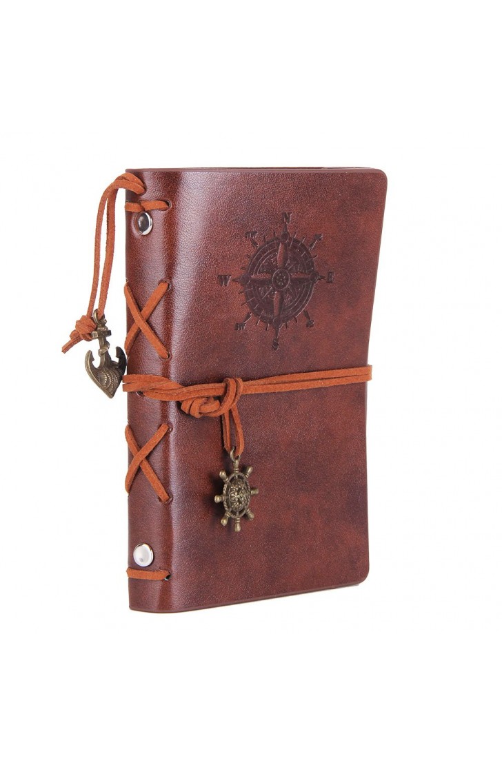 EvZ Vintage Leather Journal - 5" Refillable Coffee Brown Notebook with Anchor & Rudder Pendants - Small Spiral Blank Diary for Travel, Writing & Art - Classic Embossed Nautical Sketchbook EvZ Vintage Leather Journal - 5" Refillable Coffee Brown Notebook with Anchor & Rudder Pendants - Small Spiral Blank Diary for Travel, Writing & Art - Classic Embossed Nautical Sketchbook