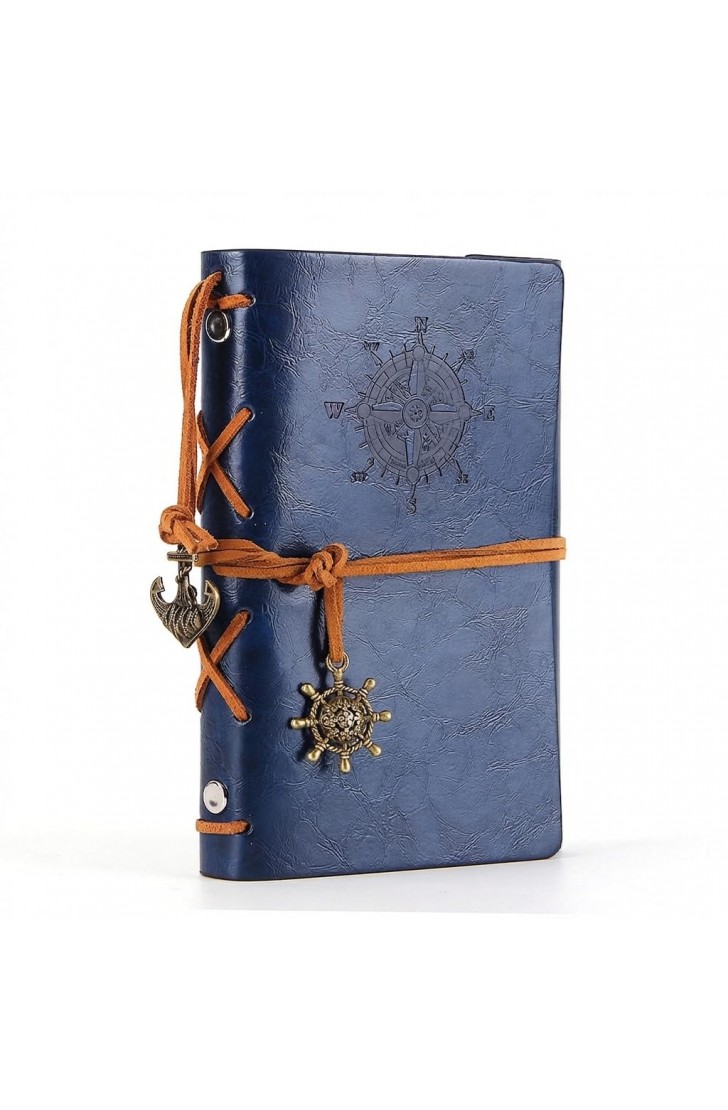 EvZ Dark Blue Leather Journal - 5" Refillable Vintage Nautical Notebook with Anchor & Rudder Pendants - Small Spiral Blank Sketchbook for Travel, Business & Journaling - Classic Embossed Navy Diary EvZ Dark Blue Leather Journal - 5" Refillable Vintage Nautical Notebook with Anchor & Rudder Pendants - Small Spiral Blank Sketchbook for Travel, Business & Journaling - Classic Embossed Navy Diary