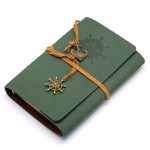 EvZ Dark Green Leather Journal - 5" Refillable Vintage Nautical Notebook with Anchor & Rudder Pendants - Small Spiral Blank Sketchbook for Nature Writing, Travel & Art - Classic Embossed Forest Diary
