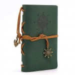 EvZ Dark Green Leather Journal - 5" Refillable Vintage Nautical Notebook with Anchor & Rudder Pendants - Small Spiral Blank Sketchbook for Nature Writing, Travel & Art - Classic Embossed Forest Diary