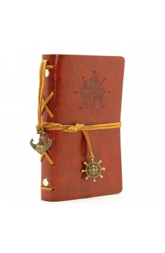 EvZ Retro Red Brown Leather Journal - 5" Refillable Vintage Nautical Notebook with Anchor & Rudder Pendants - Small Spiral Blank Sketchbook for Travel, Poetry & Diary - Classic Embossed Art Journal, Red Brown
