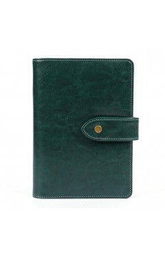 Leather Writing Notebook Organizer, Travel Journal, Vintage Business Binder Refillable Steno Memo Notepad Planner Diary, 7 in, Lined Paper, Card Slots, Pen Holder, Adjustable Snaps, Retro Green