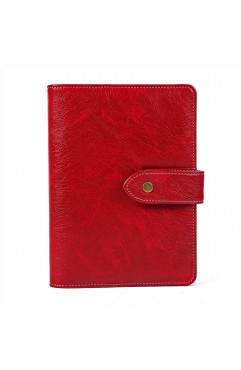 Leather Writing Notebook Organizer, Travel Journal, Vintage Business Binder Refillable Steno Memo Notepad Planner Diary, 7 in, Lined Paper, Card Slots, Pen Holder, Adjustable Snaps, Retro Red