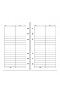 EvZ A6 Refill Expenses Paper, 6 Holes Ring Binder Filler for 7 Inches Refillable Journal Notebook Diary Organizer Planner Inserts, 80 Sheets / 160 Pages